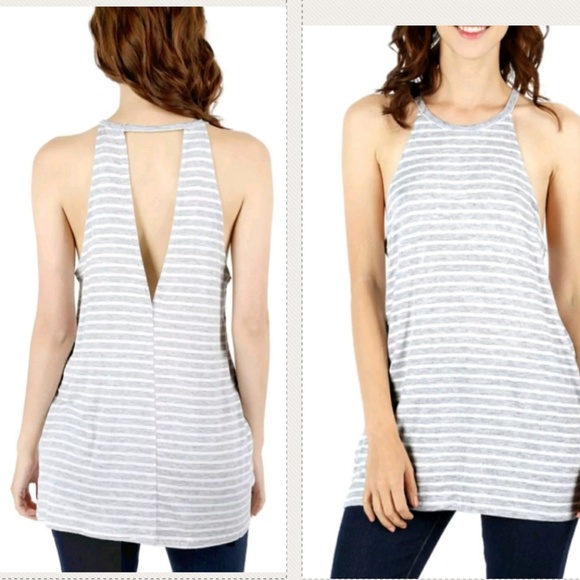 Zenana Outfitters Tops - Grey backless deep long flowy sleeveless tank top
